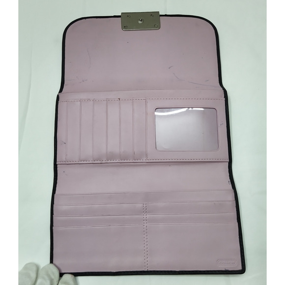 Coach Kristin Black Leather Flap Closure Credit Card ID Window Trifold Wallet - Picture 11 of 16